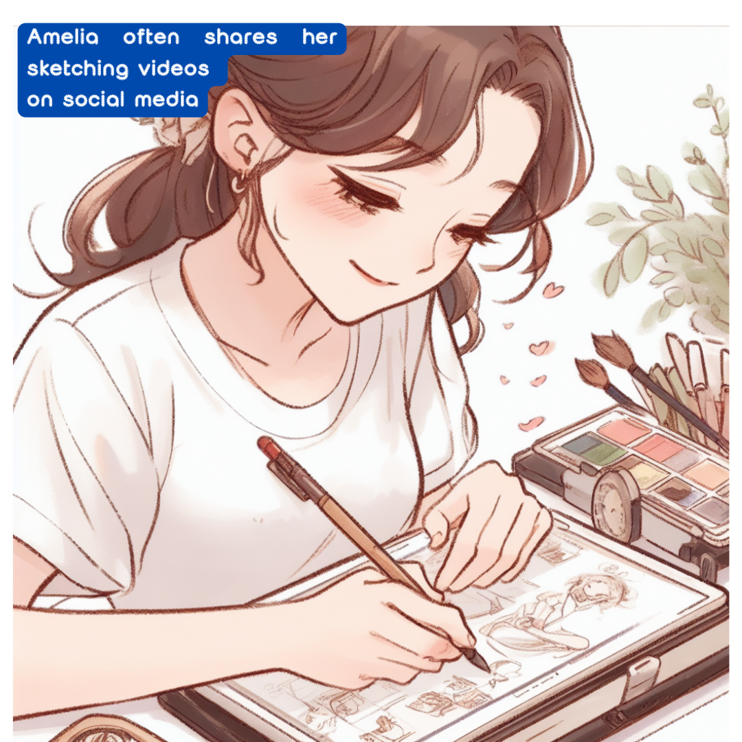 Amelia often shares her sketching videos 
on social media. 