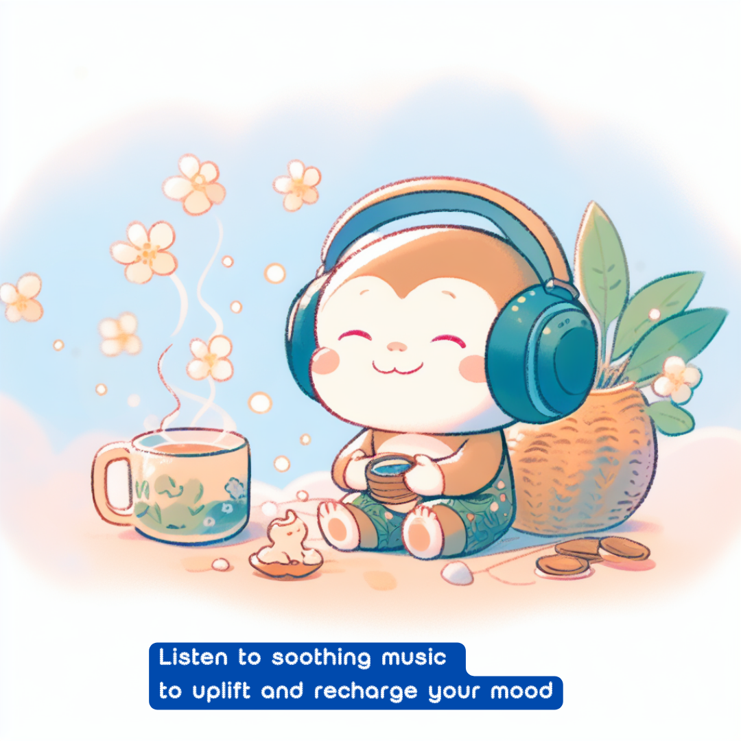 Listen to soothing music to uplift and recharge your mood.